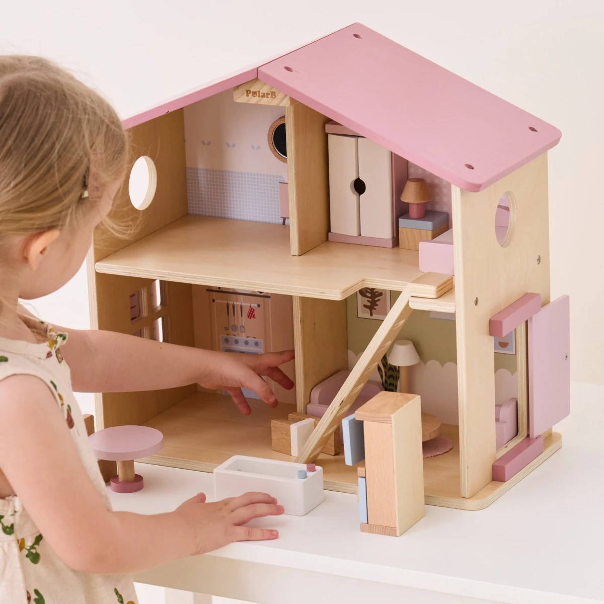 VIGA TOYS VIGA PolarB Duży Drewniany Domek dla Lalek 17 el. | Pan Piksel