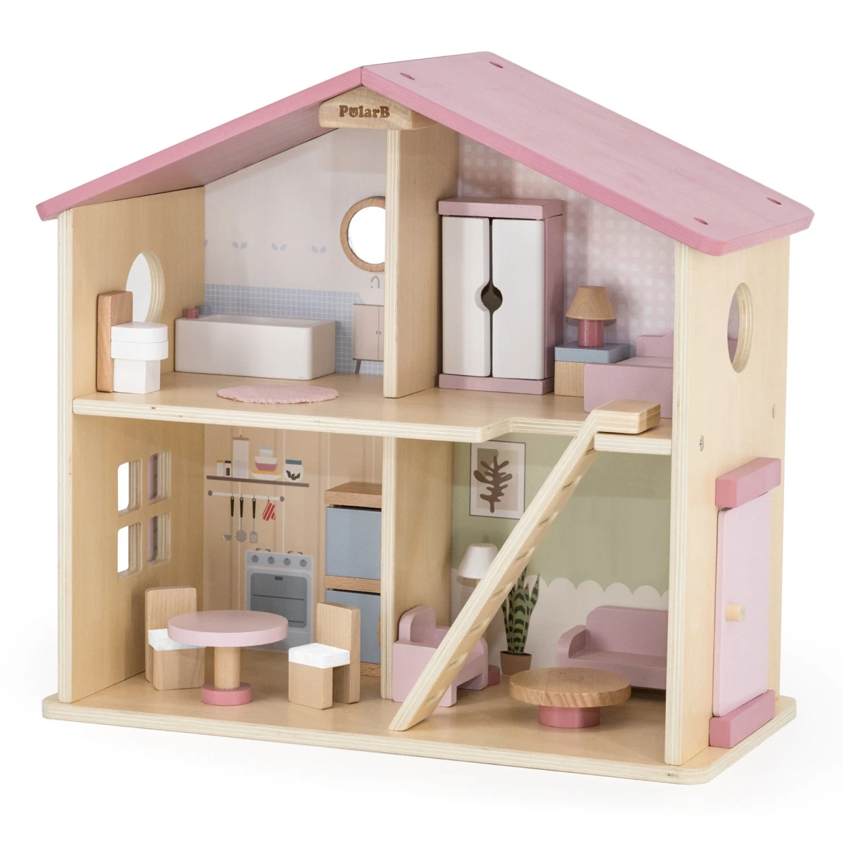 VIGA TOYS VIGA PolarB Duży Drewniany Domek dla Lalek 17 el. | Pan Piksel