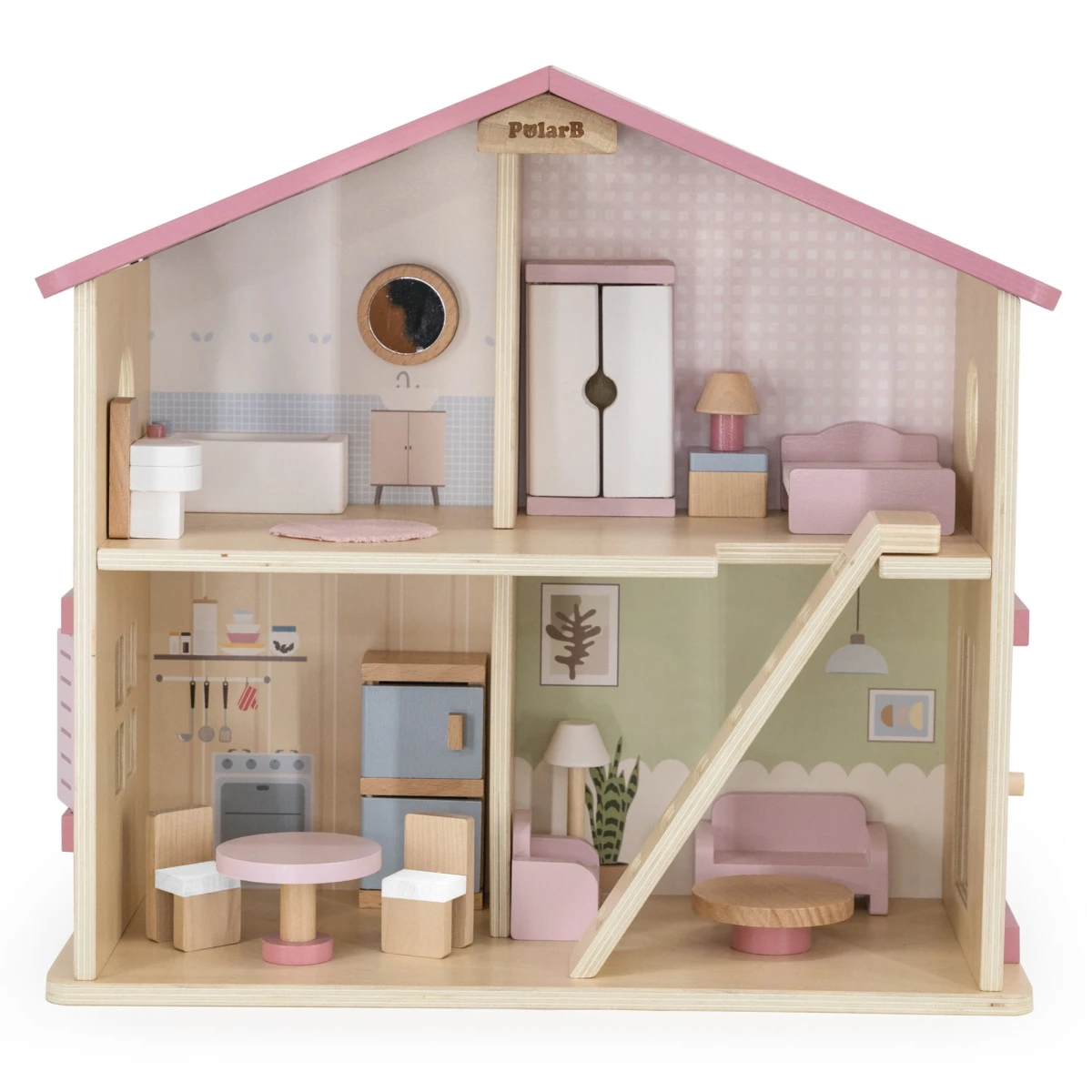 VIGA TOYS VIGA PolarB Duży Drewniany Domek dla Lalek 17 el. | Pan Piksel