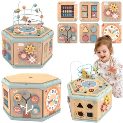 TOOKY TOY Interaktywny Drewniany Sześciokąt Montessori Otwierane Pudełko | Pan Piksel