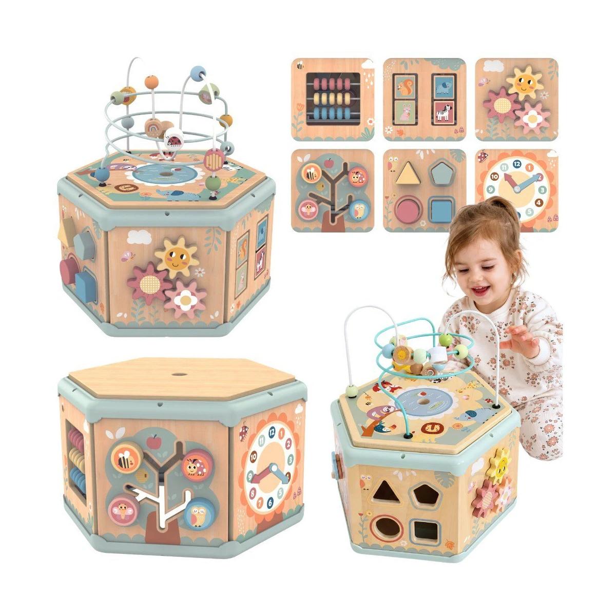 TOOKY TOY Interaktywny Drewniany Sześciokąt Montessori Otwierane Pudełko | Pan Piksel