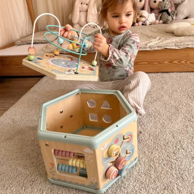 TOOKY TOY Interaktywny Drewniany Sześciokąt Montessori Otwierane Pudełko | Pan Piksel