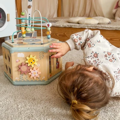 TOOKY TOY Interaktywny Drewniany Sześciokąt Montessori Otwierane Pudełko | Pan Piksel