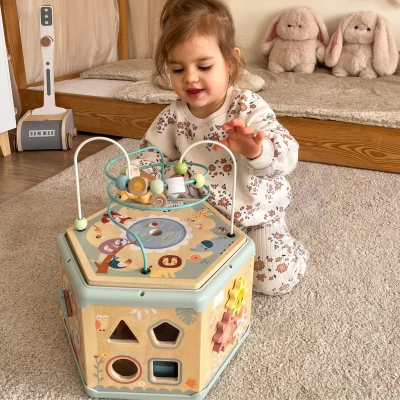 TOOKY TOY Interaktywny Drewniany Sześciokąt Montessori Otwierane Pudełko | Pan Piksel
