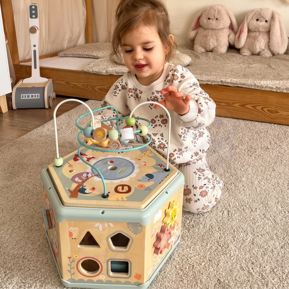 TOOKY TOY Interaktywny Drewniany Sześciokąt Montessori Otwierane Pudełko | Pan Piksel