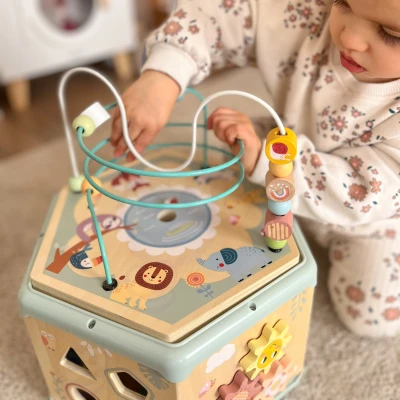 TOOKY TOY Interaktywny Drewniany Sześciokąt Montessori Otwierane Pudełko | Pan Piksel