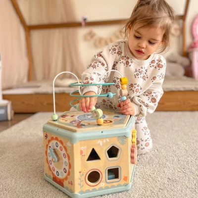 TOOKY TOY Interaktywny Drewniany Sześciokąt Montessori Otwierane Pudełko | Pan Piksel