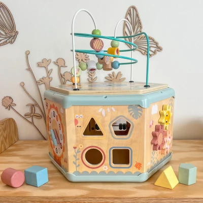 TOOKY TOY Interaktywny Drewniany Sześciokąt Montessori Otwierane Pudełko | Pan Piksel