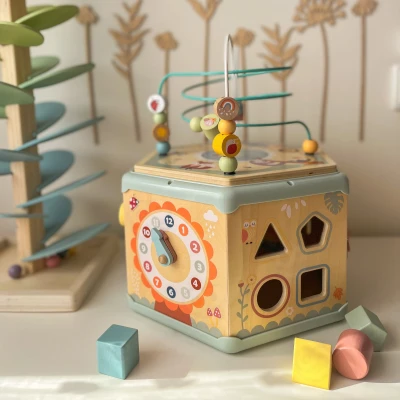 TOOKY TOY Interaktywny Drewniany Sześciokąt Montessori Otwierane Pudełko | Pan Piksel