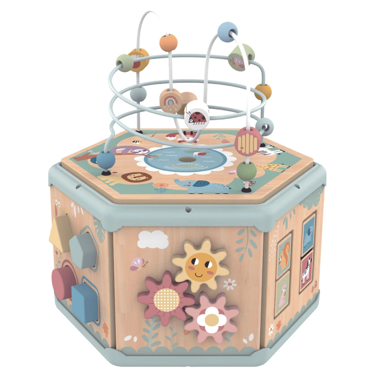 TOOKY TOY Interaktywny Drewniany Sześciokąt Montessori Otwierane Pudełko | Pan Piksel