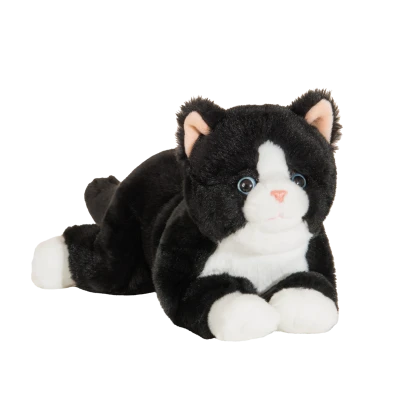 TEDDY HERMANN Kot Czarno-biały wiotki 30 cm maskotka dla dzieci | Pan Piksel