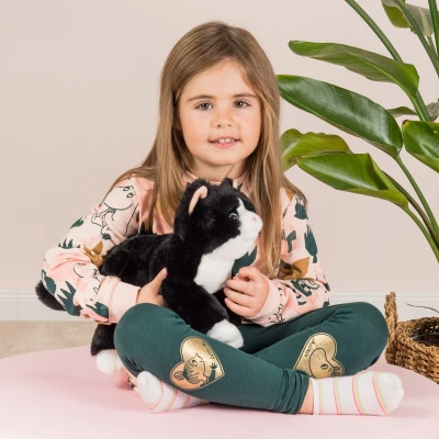 TEDDY HERMANN Kot Czarno-biały wiotki 30 cm maskotka dla dzieci | Pan Piksel