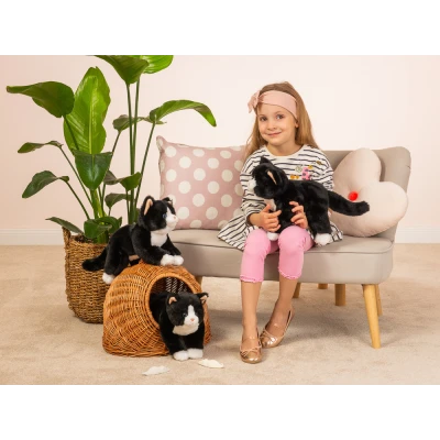 TEDDY HERMANN Kot Czarno-biały wiotki 30 cm maskotka dla dzieci | Pan Piksel