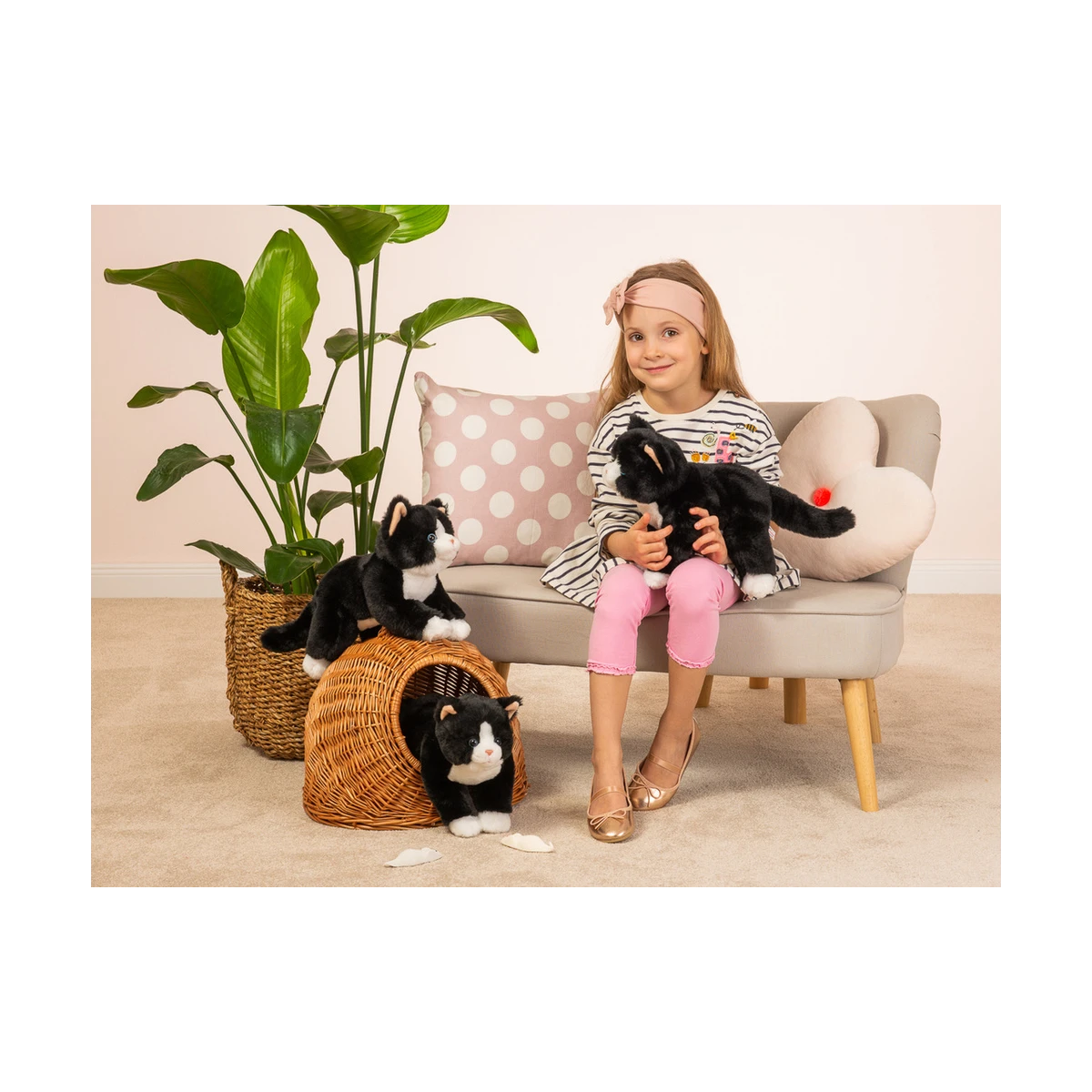 TEDDY HERMANN Kot Czarno-biały wiotki 30 cm maskotka dla dzieci | Pan Piksel