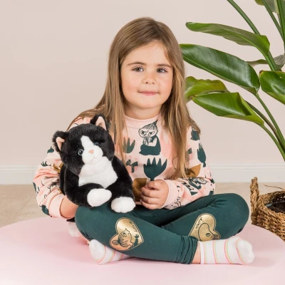 TEDDY HERMANN Kot Czarno-biały wiotki 30 cm maskotka dla dzieci | Pan Piksel