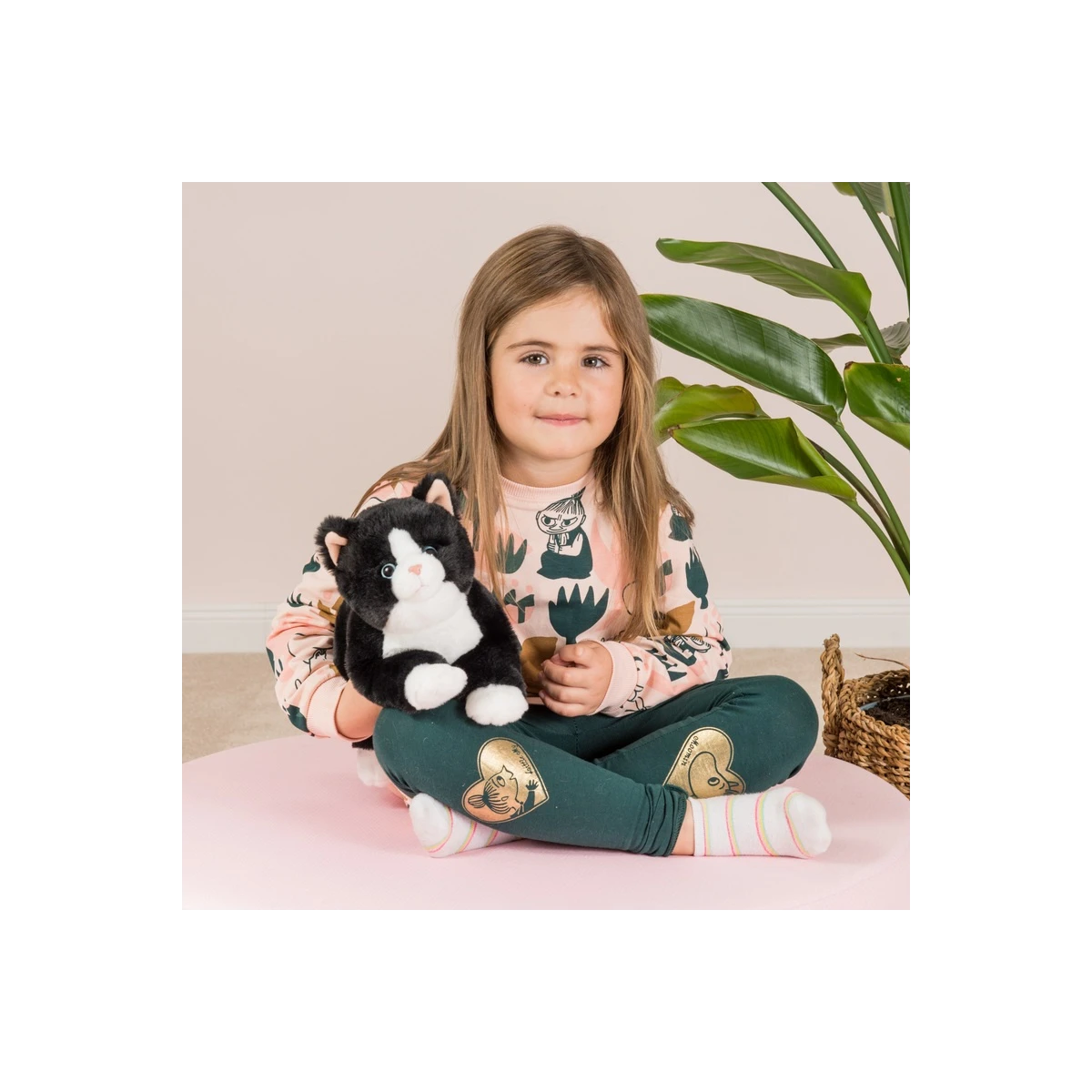 TEDDY HERMANN Kot Czarno-biały wiotki 30 cm maskotka dla dzieci | Pan Piksel