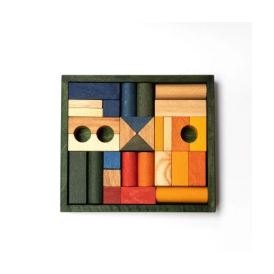 WOODEN STORY Drewniane Klocki w Zielonej Skrzynce – Kolorowe 30 Elementów | Pan Piksel