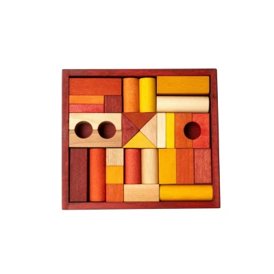WOODEN STORY Drewniane Klocki w Czerwonej Skrzynce – Barwa Ciepła 30 Elementów | Pan Piksel