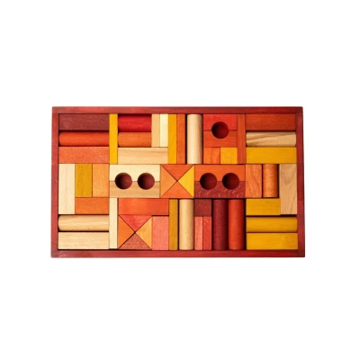 WOODEN STORYDrewniane Klocki w Czerwonej Skrzynce – Barwa Ciepła 54 Elementy | Pan Piksel