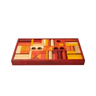 WOODEN STORYDrewniane Klocki w Czerwonej Skrzynce – Barwa Ciepła 54 Elementy | Pan Piksel