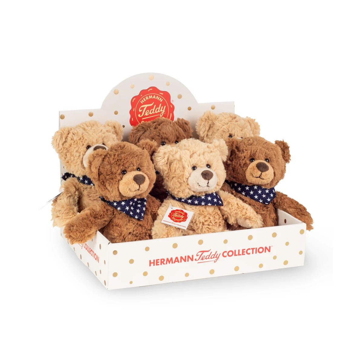 TEDDY HERMANN Zestaw 6 Maskotek Misiów z Chusteczką w Gwiazdki 23 cm jasny beż i ciepły brąz