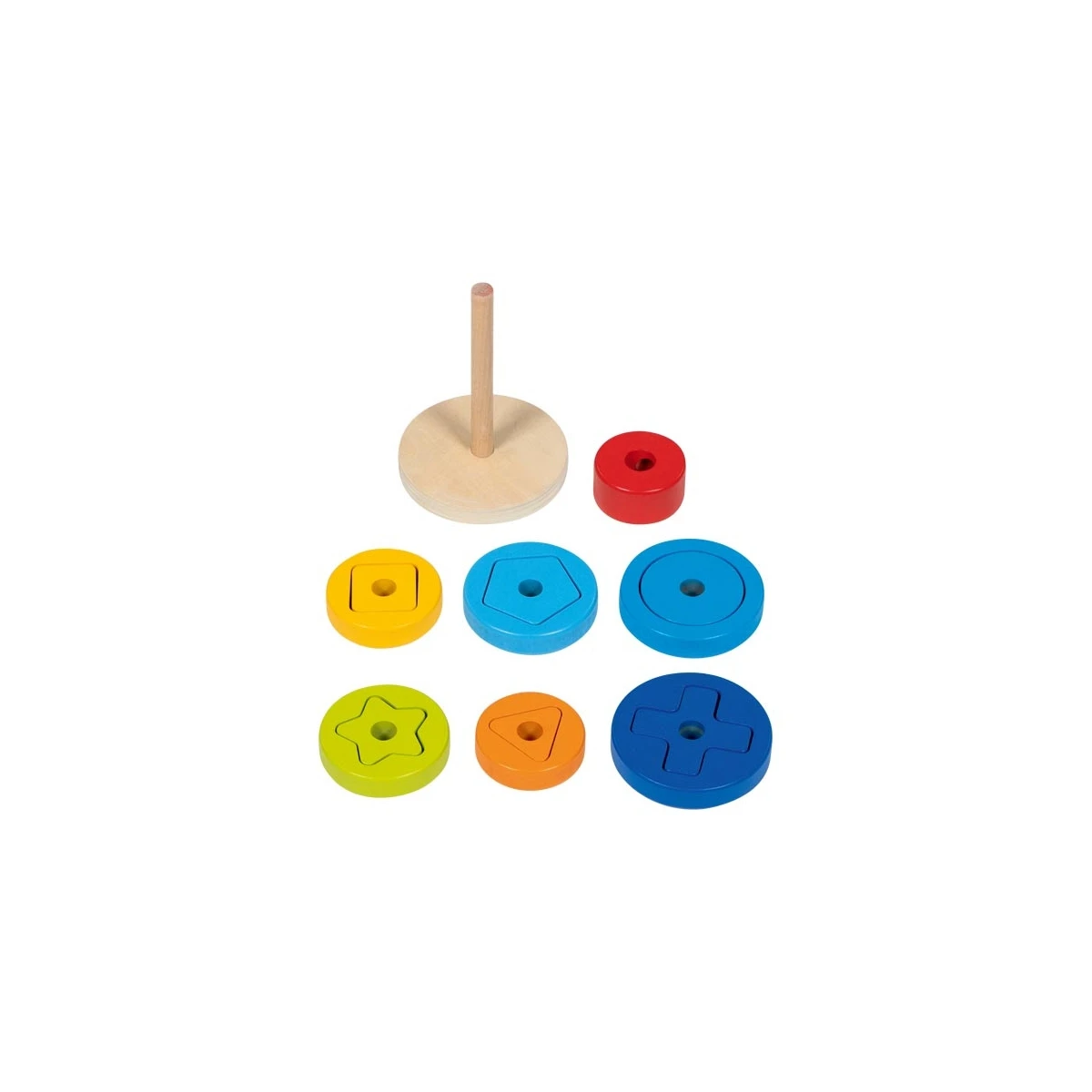 GOKI Drewniana piramida sorter z geometrycznymi klockami