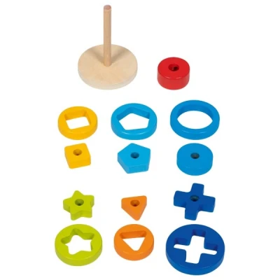 GOKI Drewniana piramida sorter z geometrycznymi klockami
