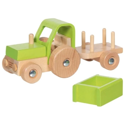 GOKI Drewniany Traktor z przyczepą