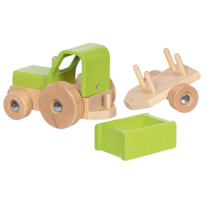 GOKI Drewniany Traktor z przyczepą