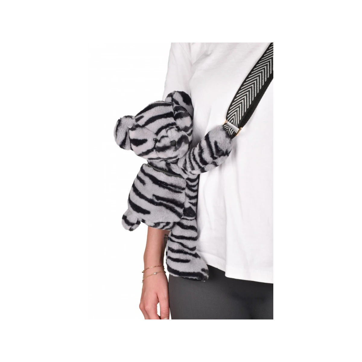 DOUDOU ET COMPAGNIE DOUDOU pluszowa torba na ramię miś w zebrę  czarno-biały zebra