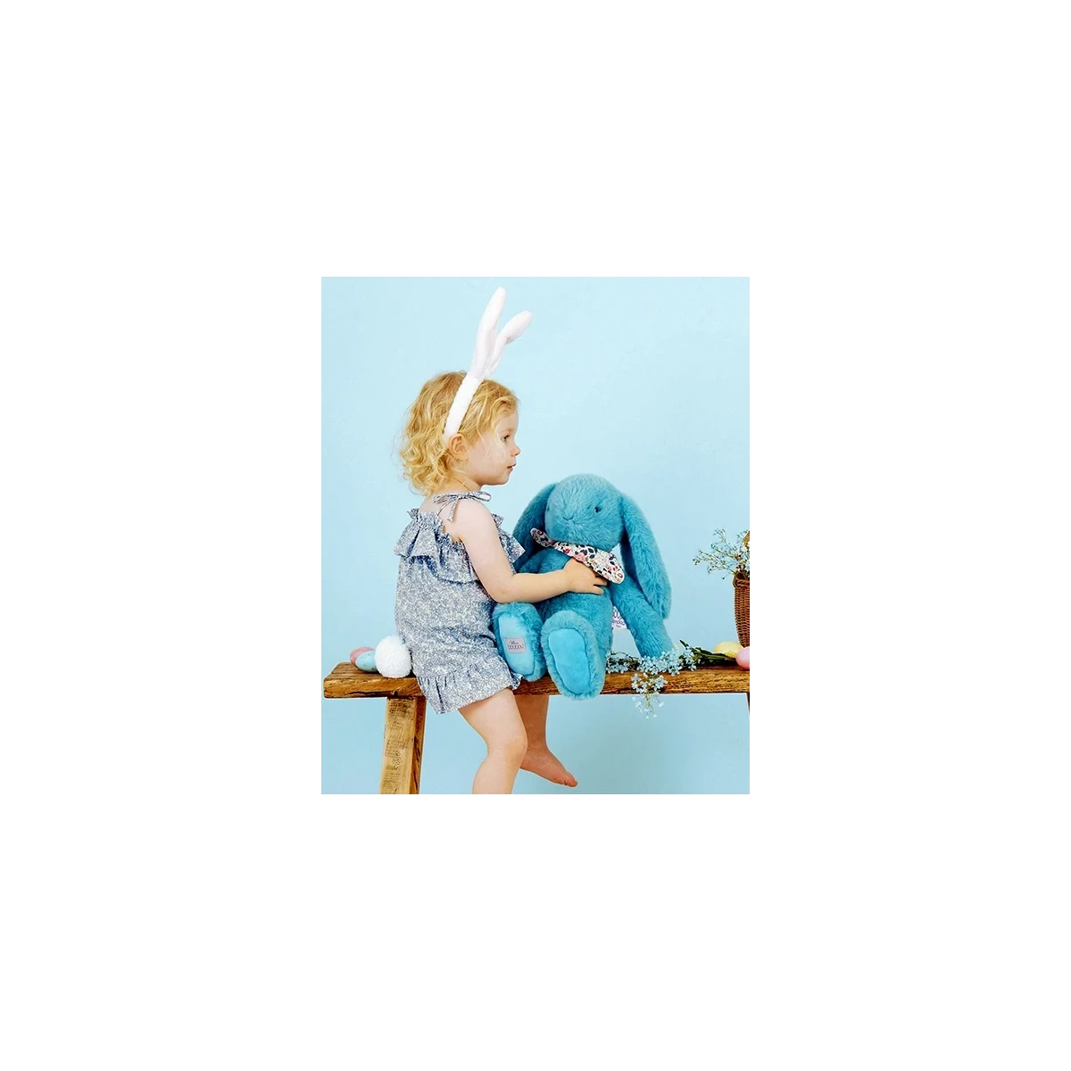 DOUDOU ET COMPAGNIE DOUDOU pluszowy królik Lapin Fleurette  50 cm turkus