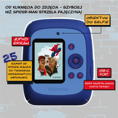Kiimento. Aparat Natychmiastowy Print Pro z Drukarką. Spider-Man Marvel