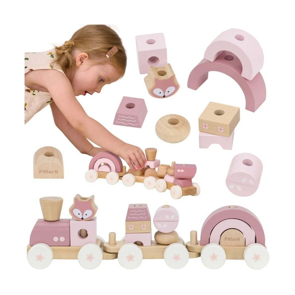 VIGA TOYS VIGA PolarB Różowa Kolejka Pociąg z Wagonikami Klocki | Pan Piksel