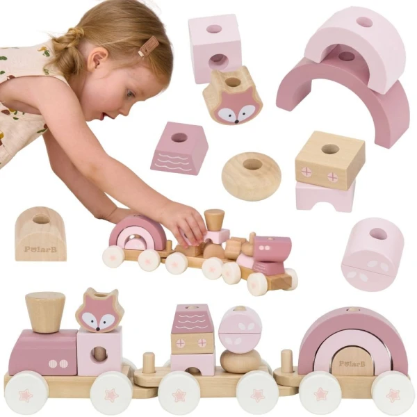 VIGA TOYS VIGA PolarB Różowa Kolejka Pociąg z Wagonikami Klocki | Pan Piksel