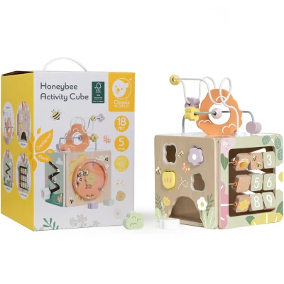 CLASSIC WORLD Drewniana Kostka Edukacyjna Sensoryczna 5w1 | Pan Piksel