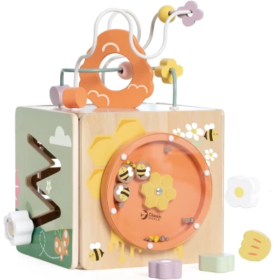 CLASSIC WORLD Drewniana Kostka Edukacyjna Sensoryczna 5w1 | Pan Piksel