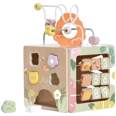 CLASSIC WORLD Drewniana Kostka Edukacyjna Sensoryczna 5w1 | Pan Piksel