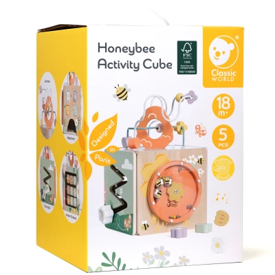 CLASSIC WORLD Drewniana Kostka Edukacyjna Sensoryczna 5w1 | Pan Piksel