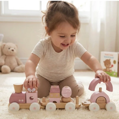 VIGA TOYS VIGA PolarB Różowa Kolejka Pociąg z Wagonikami Klocki | Pan Piksel