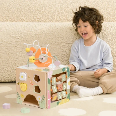 CLASSIC WORLD Drewniana Kostka Edukacyjna Sensoryczna 5w1 | Pan Piksel
