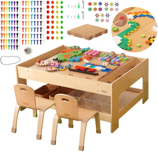 MASTERKIDZ Drewniany Stół Edukacyjny + AKCESORIA STEM WALL + 563 Klocków | Pan Piksel