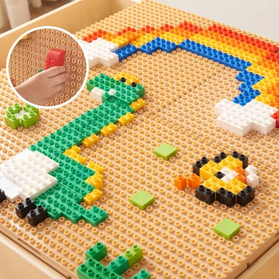 MASTERKIDZ Drewniany Stół Edukacyjny + AKCESORIA STEM WALL + 563 Klocków | Pan Piksel