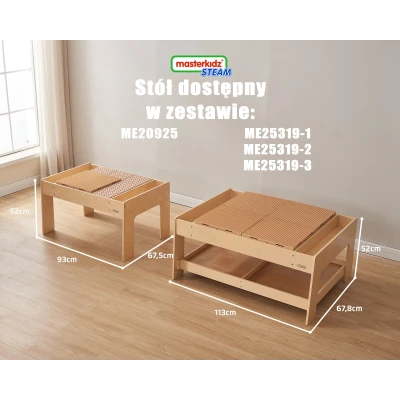 MASTERKIDZ Drewniany Stół Edukacyjny + AKCESORIA STEM WALL + 563 Klocków | Pan Piksel