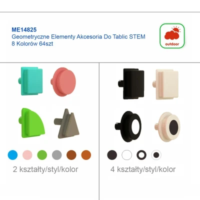 MASTERKIDZ Zestaw Kołeczki w kształcie figur geometrycznych 64szt do tablic STEM | Pan Piksel