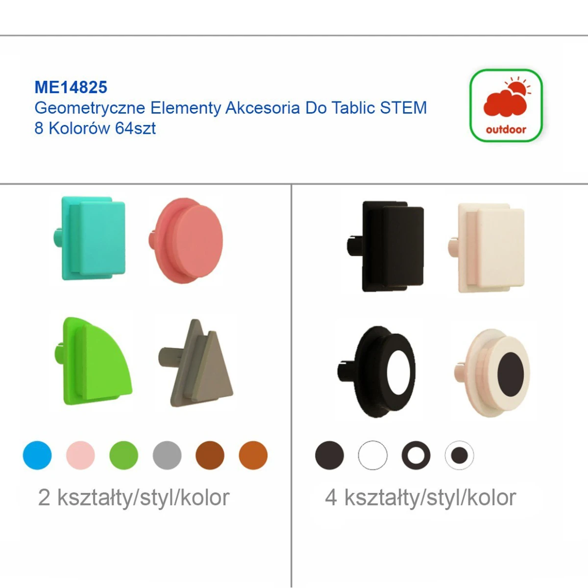 MASTERKIDZ Zestaw Kołeczki w kształcie figur geometrycznych 64szt do tablic STEM | Pan Piksel