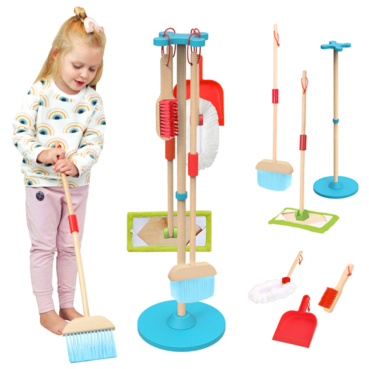 TOOKY TOY Drewniany Zestaw do Sprzątania dla Dzieci 6 el. | Pan Piksel
