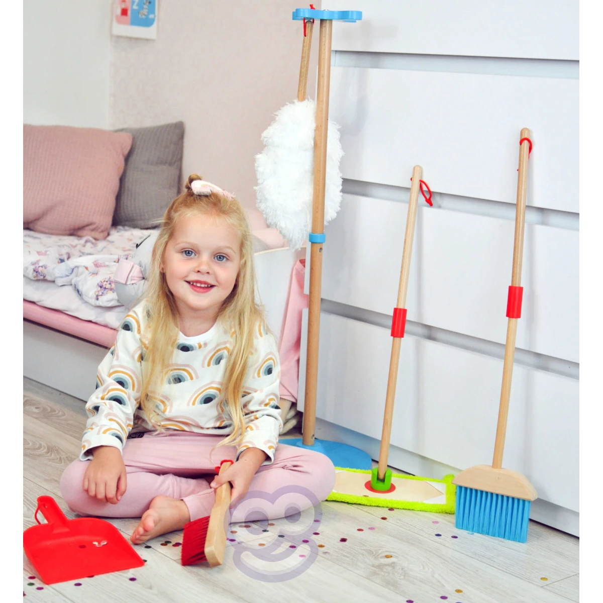 TOOKY TOY Drewniany Zestaw do Sprzątania dla Dzieci 6 el. | Pan Piksel