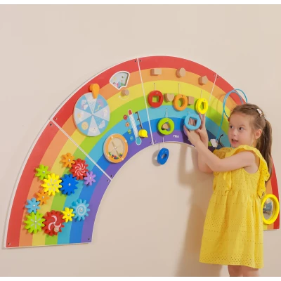VIGA Drewniana Tablica Sensoryczno-Manipulacyjna EDU Tęcza Certyfikat FSC | Pan Piksel