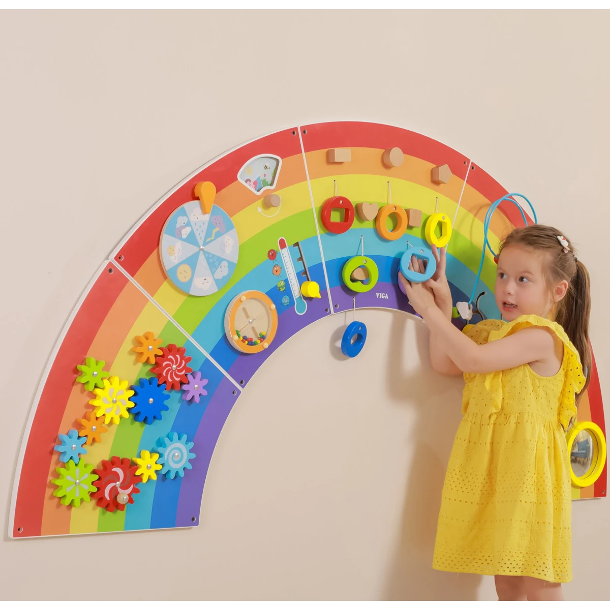 VIGA Drewniana Tablica Sensoryczno-Manipulacyjna EDU Tęcza Certyfikat FSC | Pan Piksel