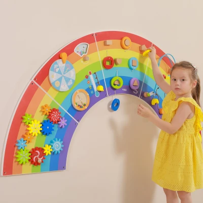 VIGA Drewniana Tablica Sensoryczno-Manipulacyjna EDU Tęcza Certyfikat FSC | Pan Piksel
